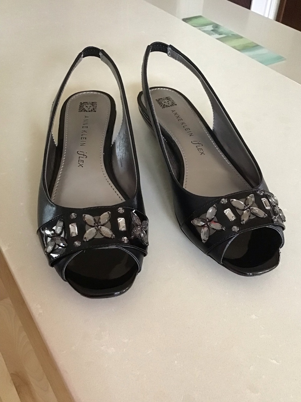 Black Leather Open Toe Low Heel